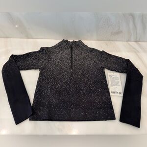 Lululemon Rest Less Cropped Half Zip Herringbone Fade Black & White